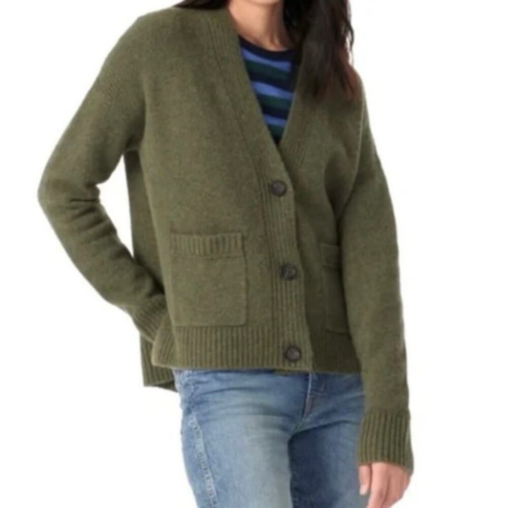 J Crew Size XS Cropped Cardigan Sweater Supersoft Yarn Army Green Wool Alpaca